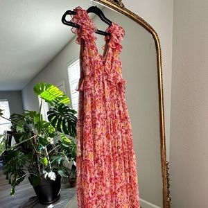Maxi floral ruffle short sleeve dress